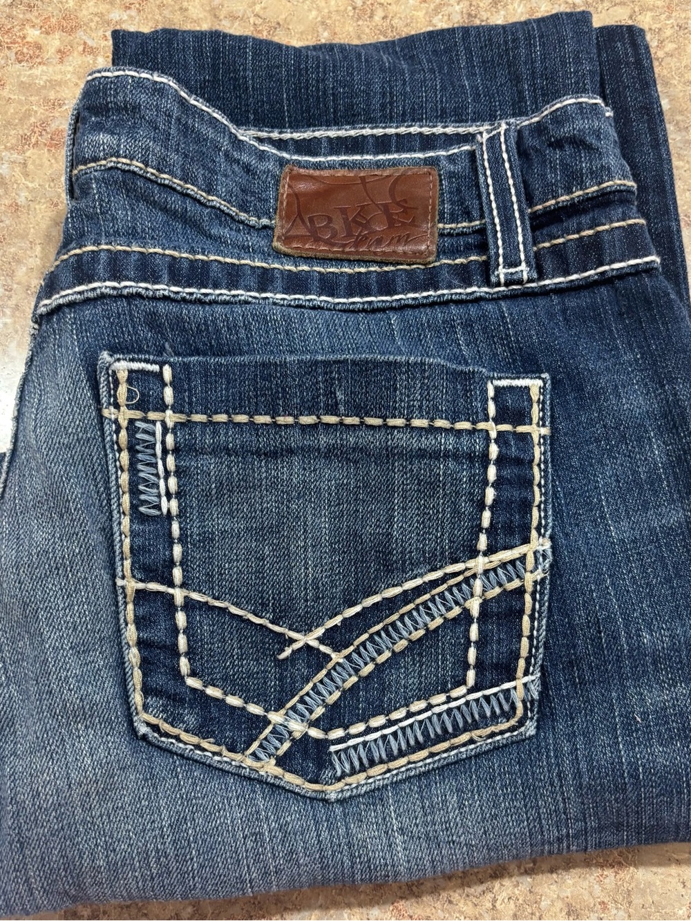 BKE Dark Blue Bootcut Jeans with Contrast Stitching